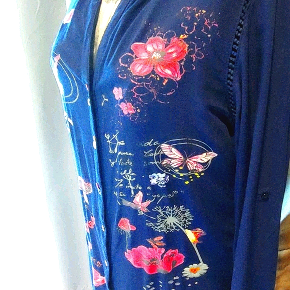 Desigual Navy Blouse Lovely Silk screen applique - Picture 3 of 6